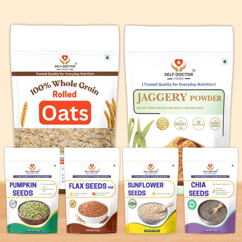 Complete Breakfast Nutrition Combo – Rolled Oats, Jaggery Powder and Seeds Combo